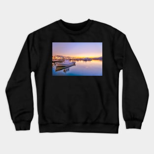 The sunset at the port of Naousa in Paros island, Greece Crewneck Sweatshirt